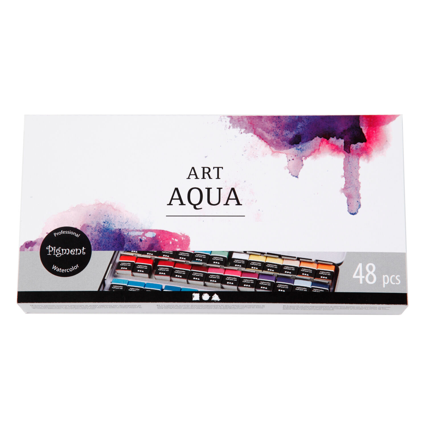 NEU Aquarellkasten Metall, Art Aqua Standard-Farben, gefllt mit 48x 1/2 Npfchen Bild 2