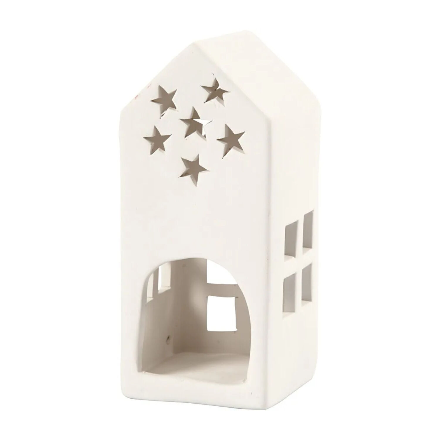 NEU Teelicht-Haus mit Sternen, Terrakotta-Wei, Gre 7x7x16 cm, 1 Stck Bild 2