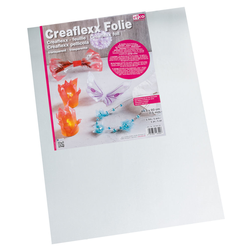 Creaflexx Folie / Thermoplastik, selbstklebend, transparent, 0,5 mm, 44,5 x  60 cm, 1 Stück - Schrumpffolie & CreaFlexx Creative Freizeit Produkte 