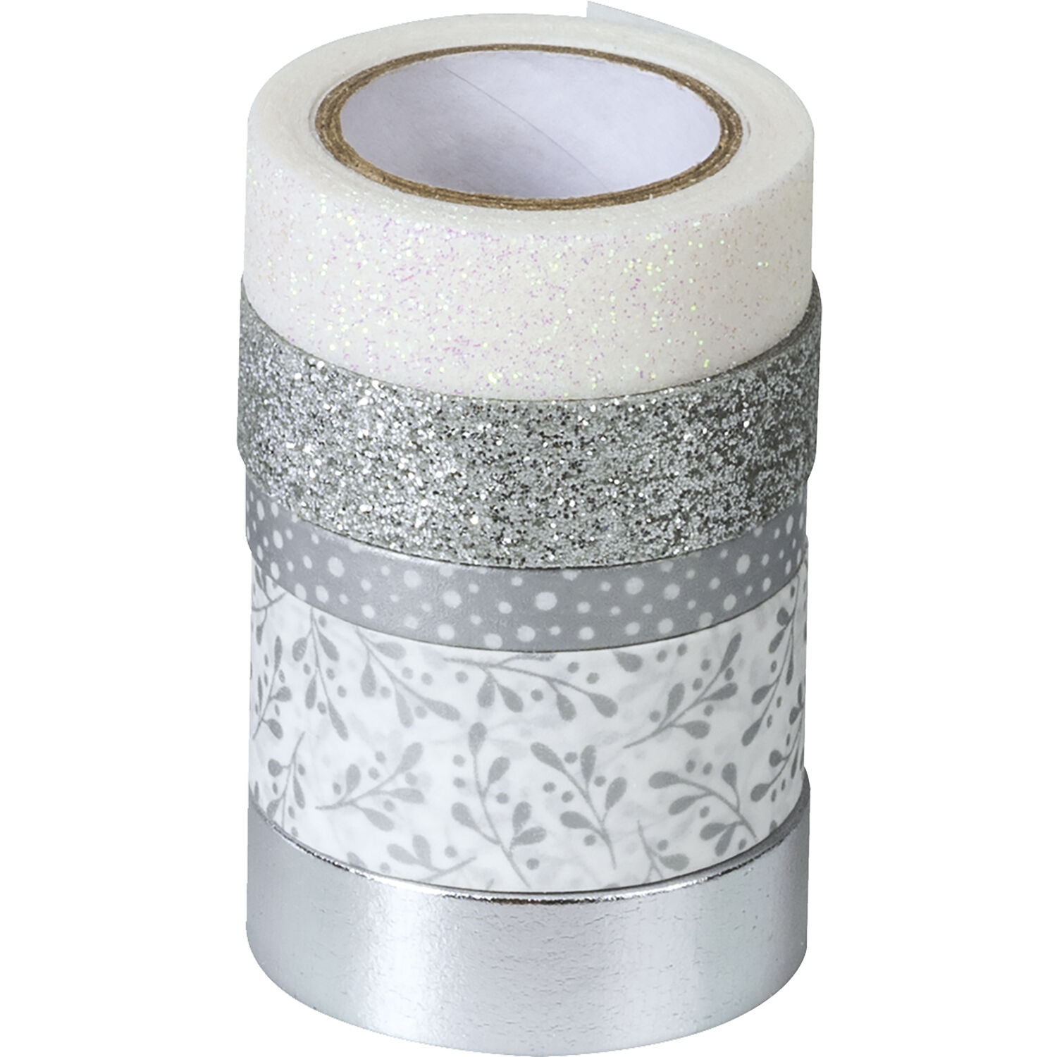 NEU Deko Tape / Klebeband, 5 Rollen, Effekt Mix Basic Silber - Washi Tape,  Fabric- & Glitter-Tape Klebeband, Sticker & Co. Papiere & Co. Produkte 