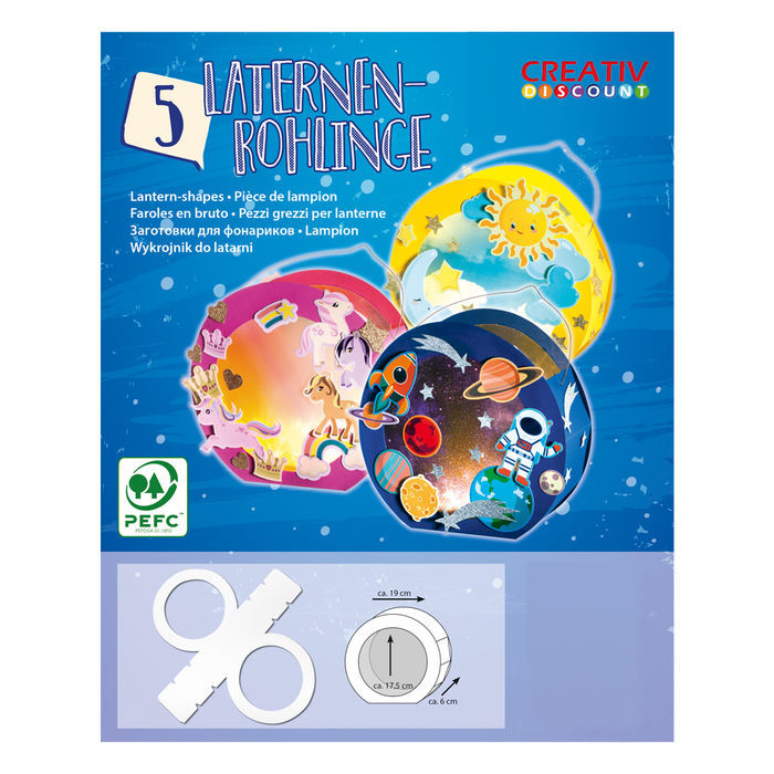 Laternen-Rohlinge aus Fotokarton für Runde Laternen, 5er Pack - Verschiedene Farben