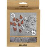 Silikonform, Schneeflocken und Weihnachtsb�ume, H�he 0,3 cm, Breite 3,5 + 4,7 cm, mit Loch zum Aufh�ngen, 2 St�ck