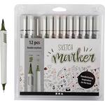 Sketch Marker, Strichst�rke 1+2-5 mm, sanfte, dezente Farben, 12 St�ck