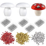 DIY Set Pailletten-Pilze, Kinder-Bastelset, Geschenkset, 3 Styroporpilze 12cm, 3 Pack Pailletten, Stecknadeln 10mm