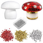 DIY Set Pailletten-Pilze, Kinder-Bastelset, Geschenkset, 10 Styroporpilze 7cm, 3 Pack Pailletten, Stecknadeln 10mm