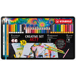 STABILO Creative Set ARTY, Fineliner point 88, Brush Pen 68, Aquarell-Buntstift Aquacolor, 36er Metalletui