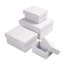NEU Schachtel-Set, 4-teilig, Rechteckig, Weier Karton, Gre: 8,5x11,5+11x14 cm, H 3,5+4,5+5,5+6,5 cm